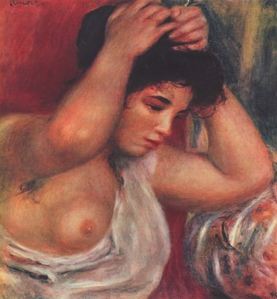 Mladá žena dělá její vlasy od Pierre Auguste Renoir